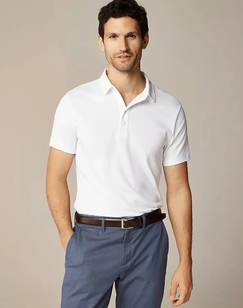 J.Crew Mens Performance Polo L White Coolmax Moisture Wicking Short Sleeve Knit